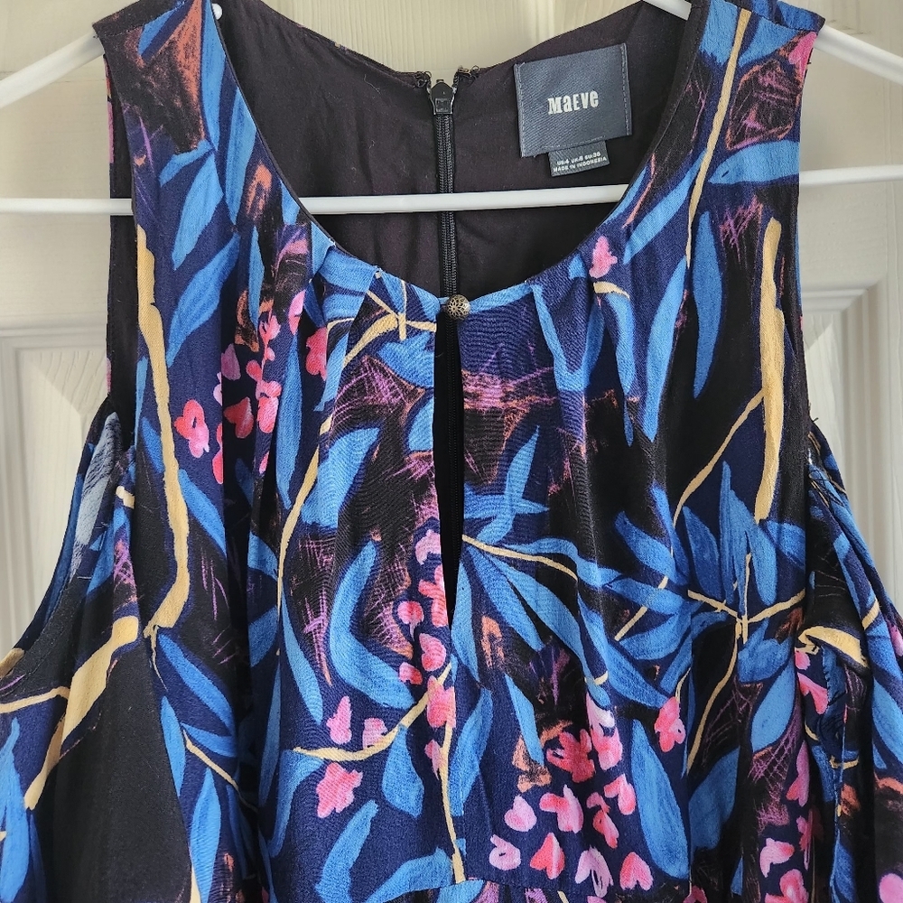 Anthropologie Maeve Elia‎ Short Sleeve Midi Dress Size US 4 Floral Cold Shoulder - Picture 5 of 12